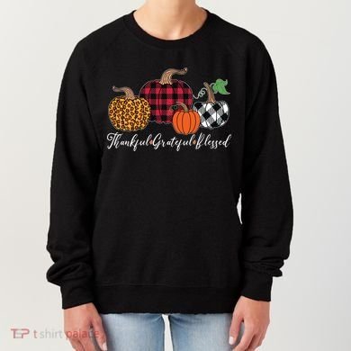Thankful Grateful Blessed Fashion Buffalo Plaid Leopard Women's Sweatshirt