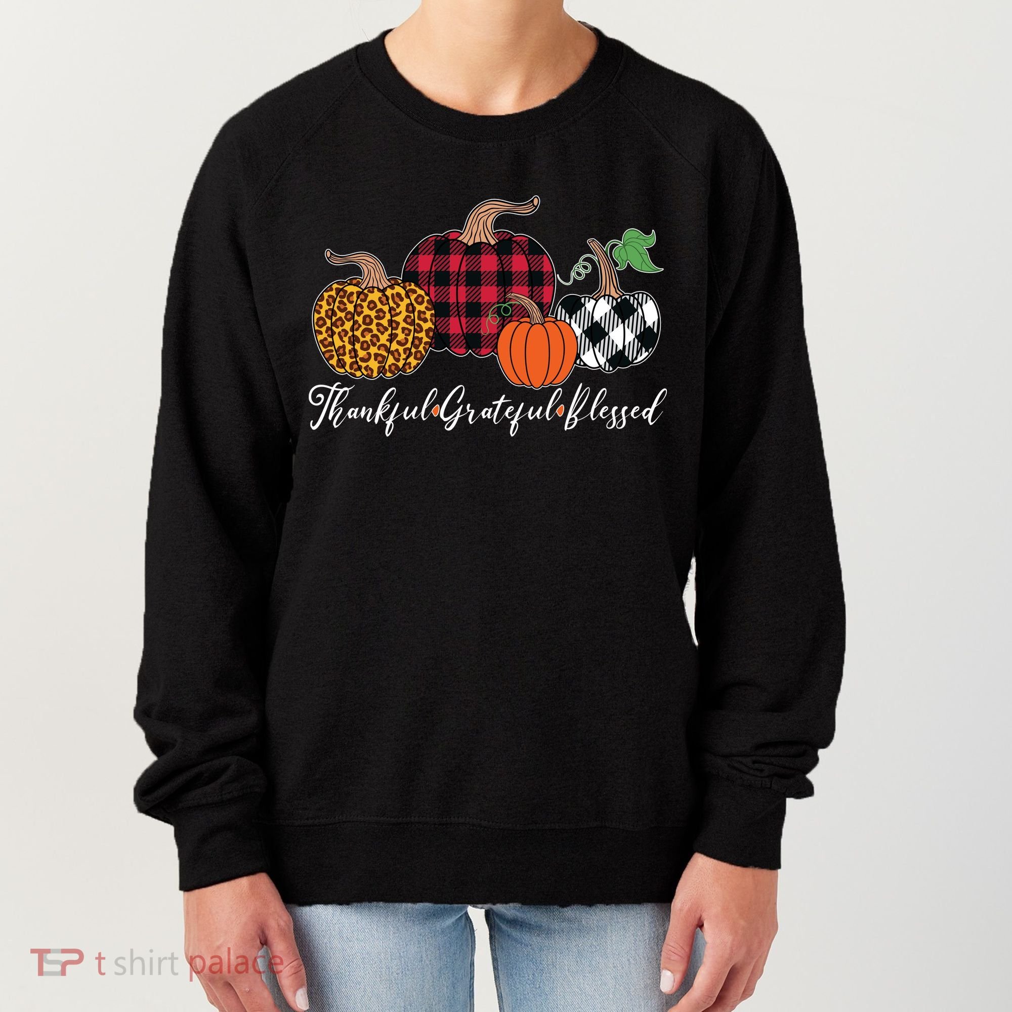 Thankful Grateful Blessed Fashion Buffalo Plaid Leopard Women's Sweatshirt