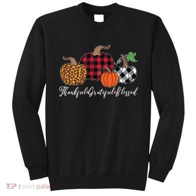 Thankful Grateful Blessed Fashion Buffalo Plaid Leopard Sweatshirt