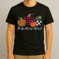 Thankful Grateful Blessed Fashion Buffalo Plaid Leopard T-Shirt thumb 3