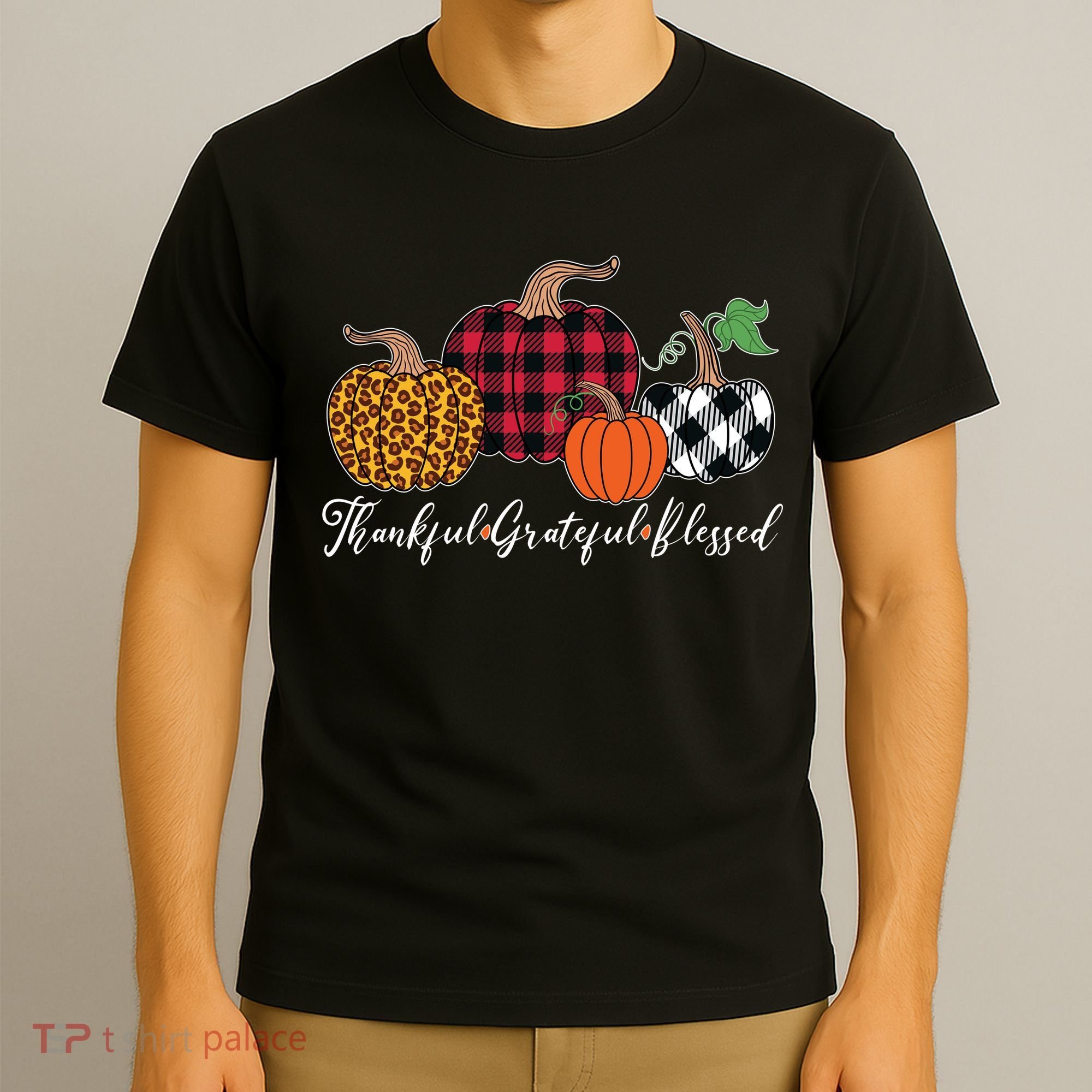 Thankful Grateful Blessed Fashion Buffalo Plaid Leopard T-Shirt