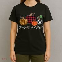 Thankful Grateful Blessed Fashion Buffalo Plaid Leopard T-Shirt thumb 4