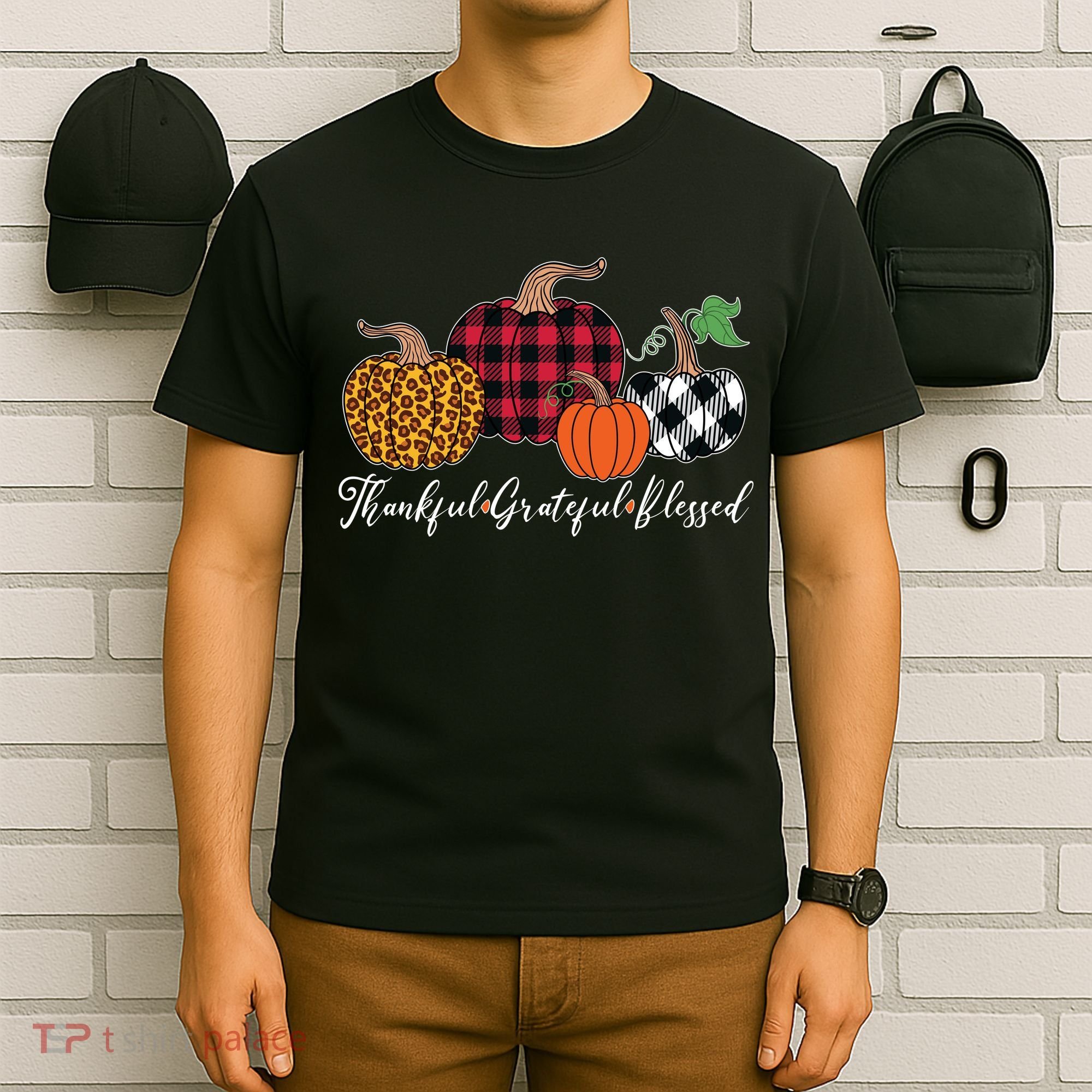 Thankful Grateful Blessed Fashion Buffalo Plaid Leopard T-Shirt