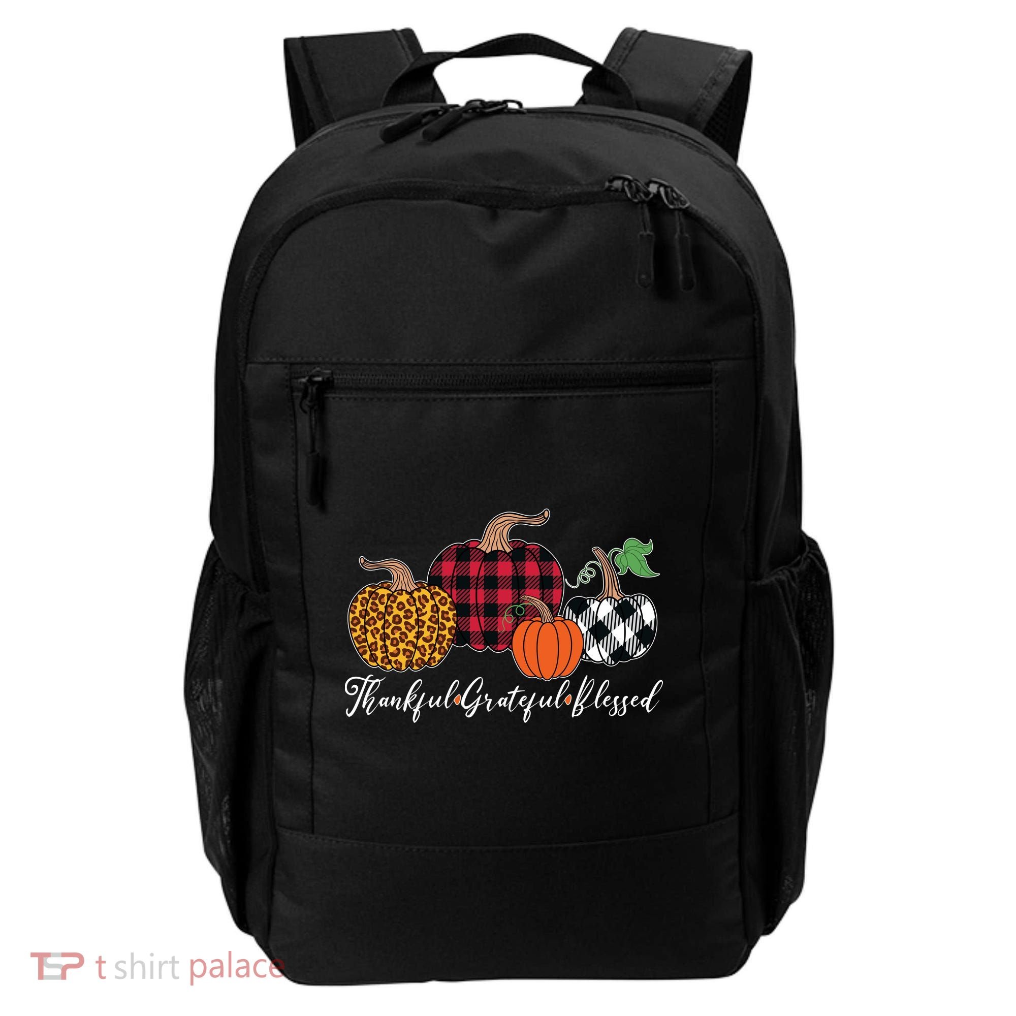 Thankful Grateful Blessed Fashion Buffalo Plaid Leopard Backpack
