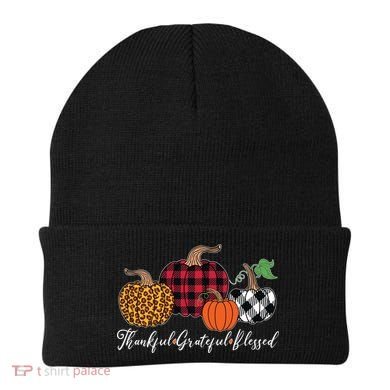 Thankful Grateful Blessed Fashion Buffalo Plaid Leopard Beanie
