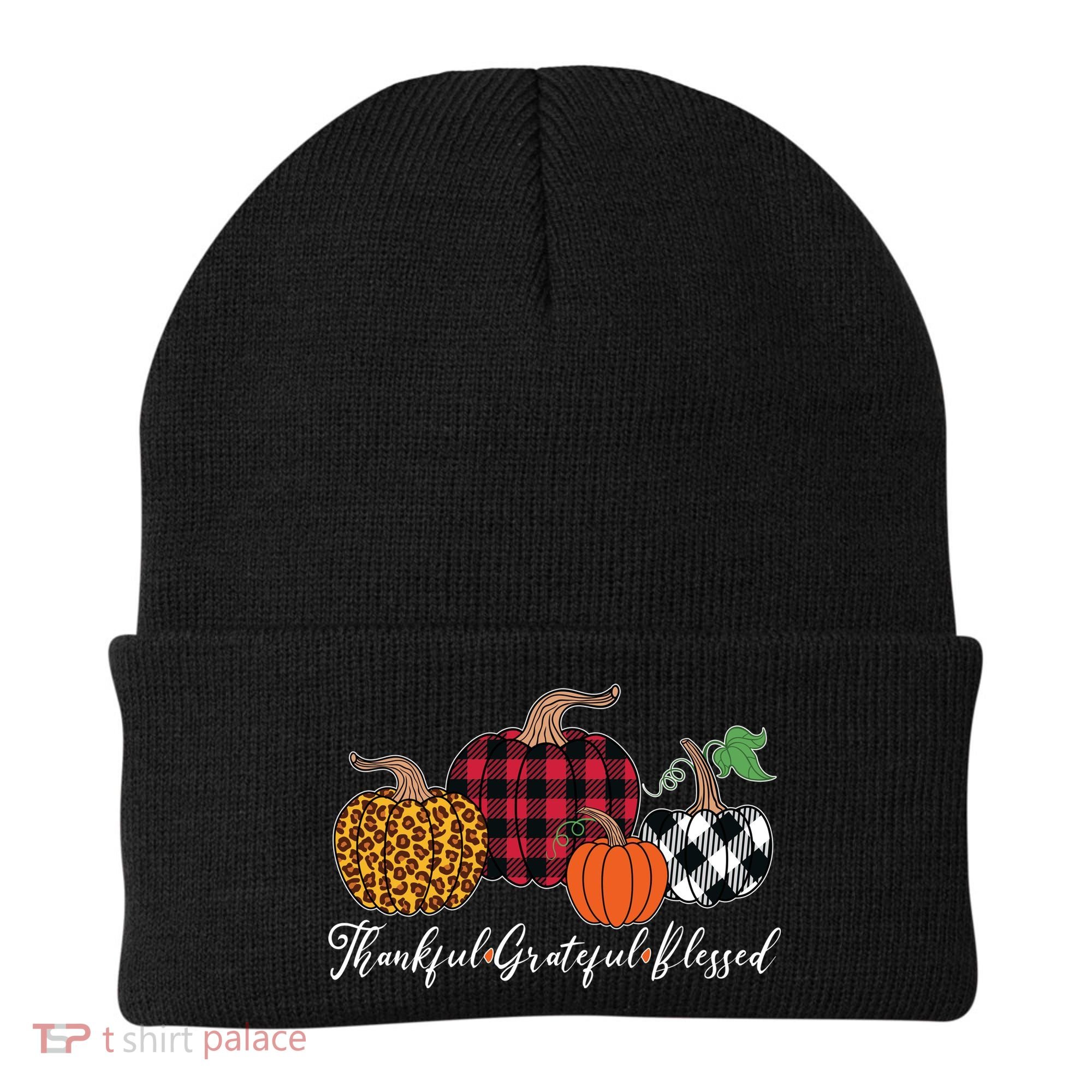 Thankful Grateful Blessed Fashion Buffalo Plaid Leopard Beanie