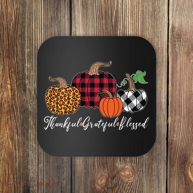 Thankful Grateful Blessed Fashion Buffalo Plaid Leopard Coaster