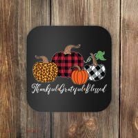 Thankful Grateful Blessed Fashion Buffalo Plaid Leopard Coaster thumb 0