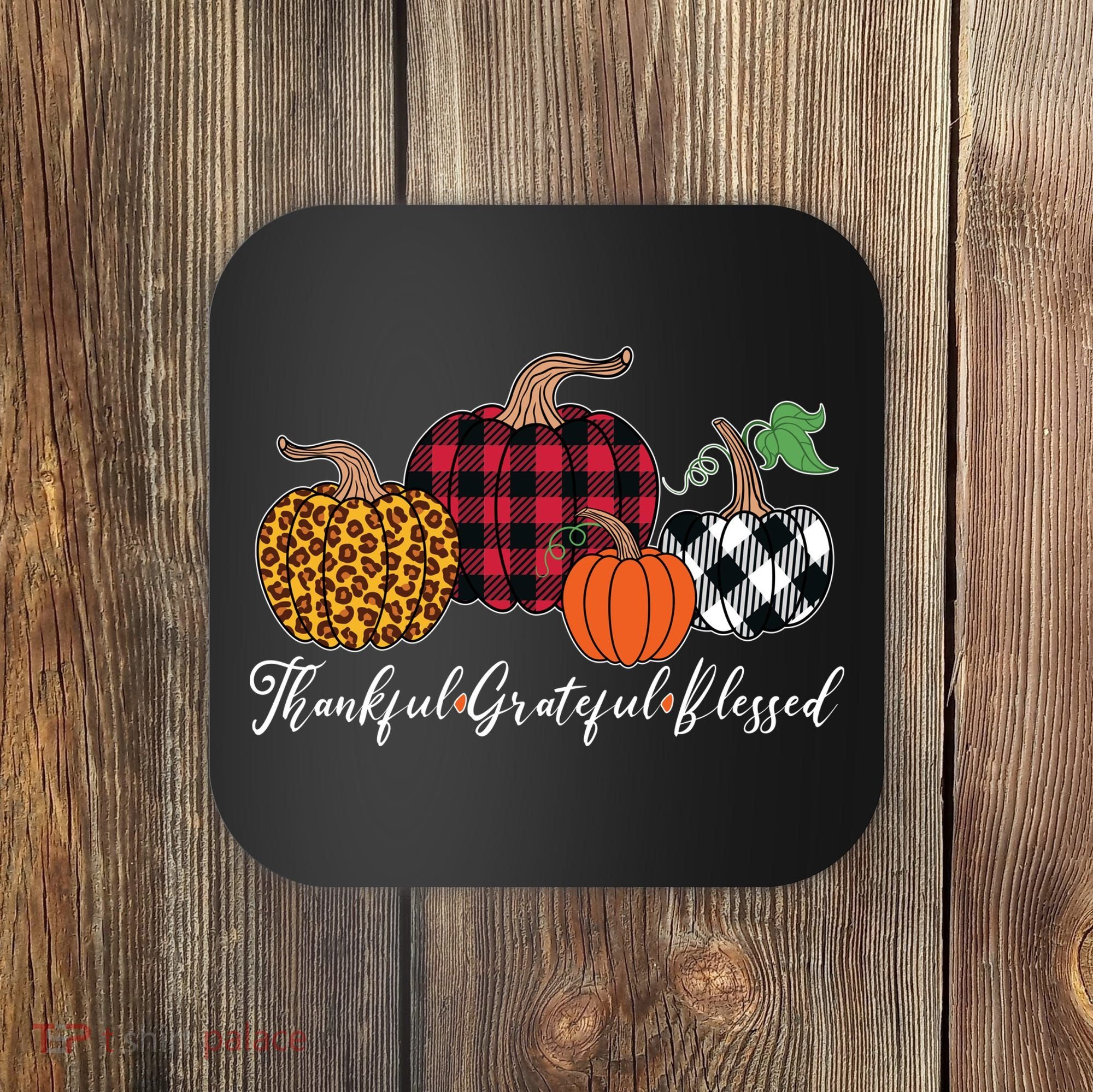 Thankful Grateful Blessed Fashion Buffalo Plaid Leopard Coaster