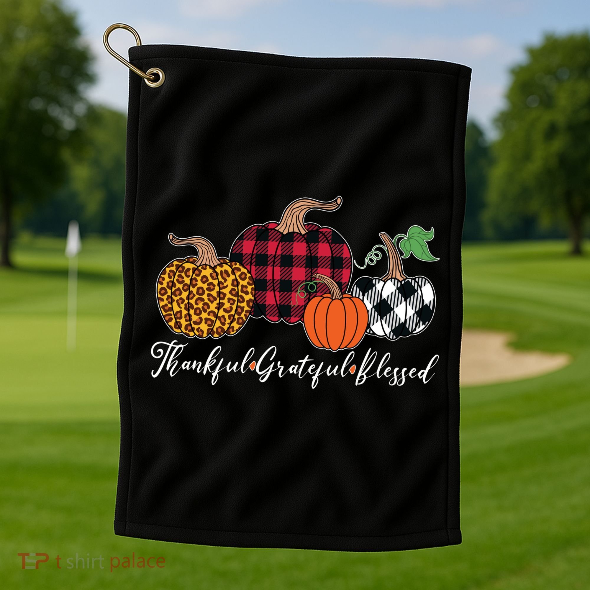 Thankful Grateful Blessed Fashion Buffalo Plaid Leopard Golf Towel