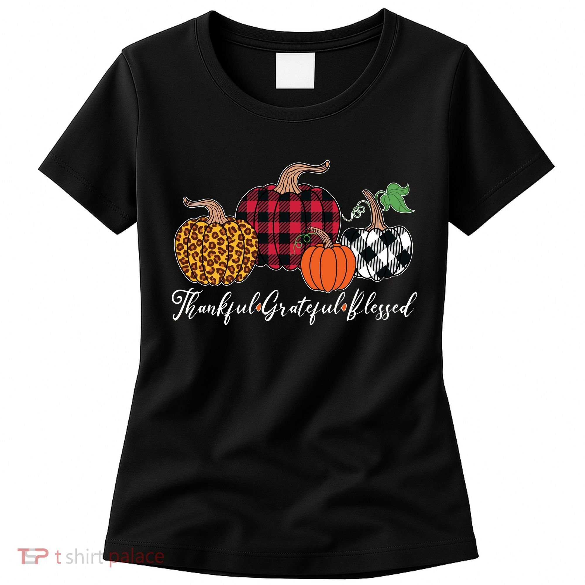 Thankful Grateful Blessed Fashion Buffalo Plaid Leopard Women's T-Shirt