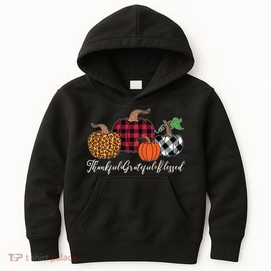 Thankful Grateful Blessed Fashion Buffalo Plaid Leopard Kids Hoodie