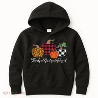 Thankful Grateful Blessed Fashion Buffalo Plaid Leopard Kids Hoodie thumb 0