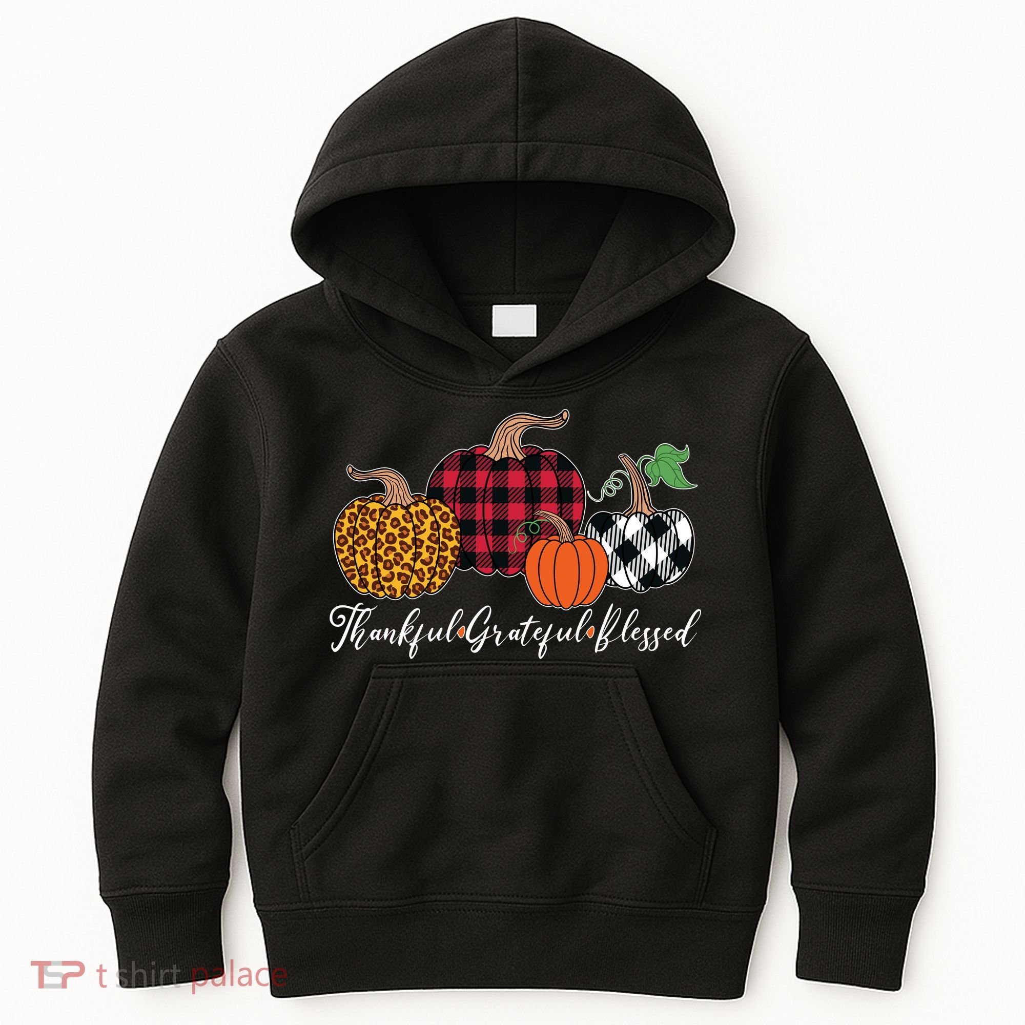 Thankful Grateful Blessed Fashion Buffalo Plaid Leopard Kids Hoodie
