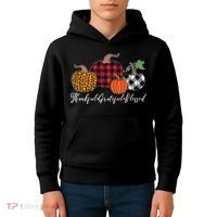 Thankful Grateful Blessed Fashion Buffalo Plaid Leopard Kids Hoodie thumb 4