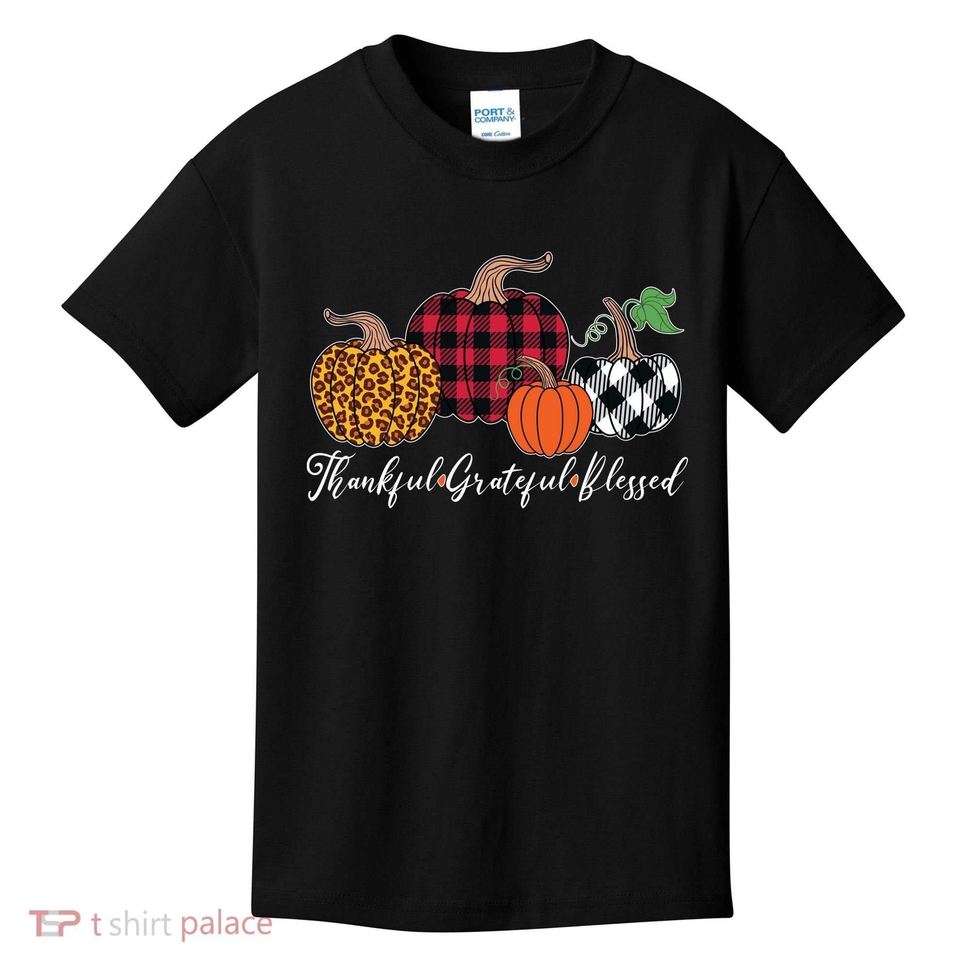 Thankful Grateful Blessed Fashion Buffalo Plaid Leopard Kids T-Shirt