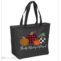 Thankful Grateful Blessed Fashion Buffalo Plaid Leopard Tote Bag thumb 2