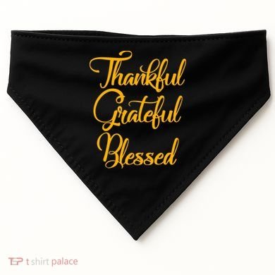 Thankful Grateful Blessed Gold Thanksgiving Logo USA-Made Doggie Bandana