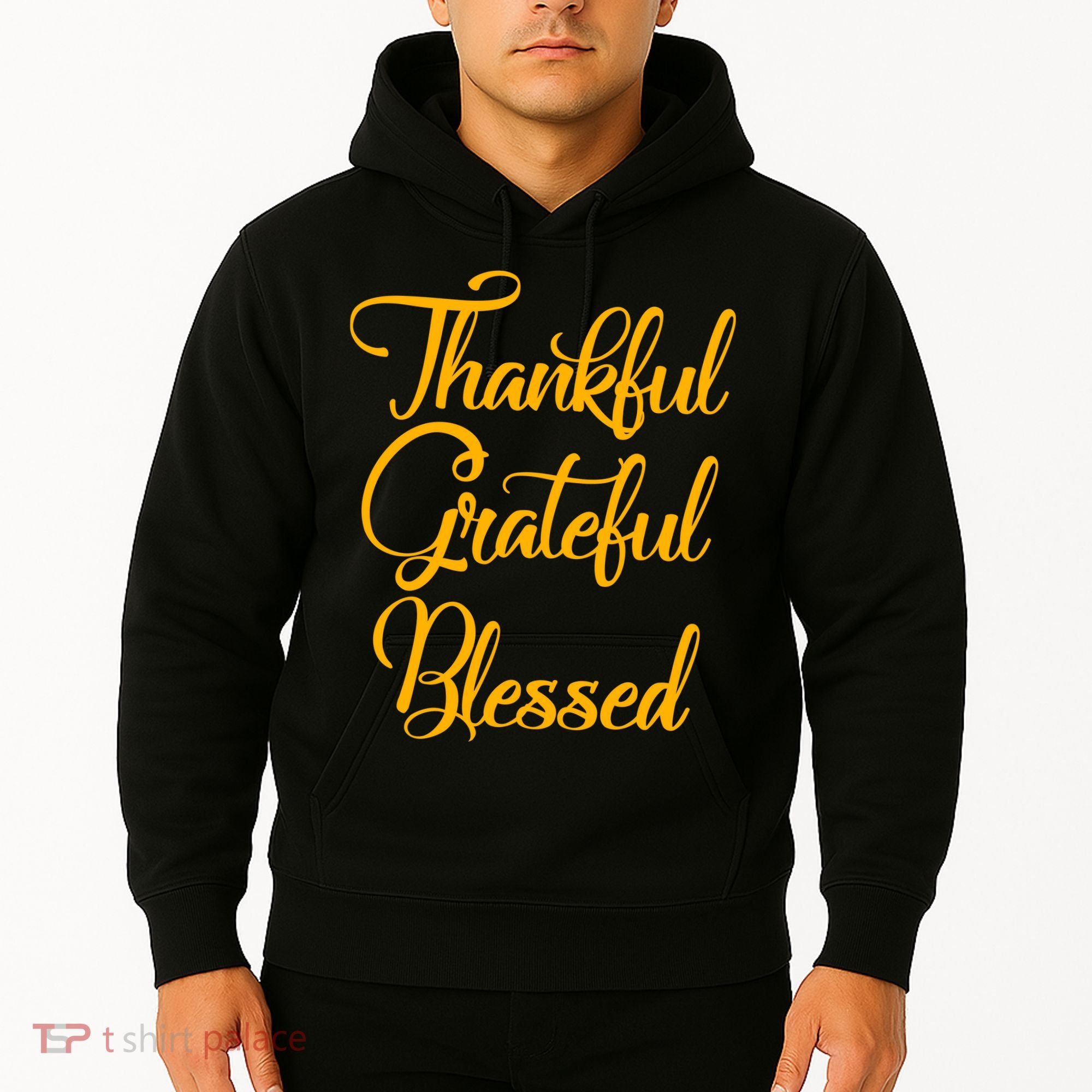 Thankful Grateful Blessed Gold Thanksgiving Logo Hoodie