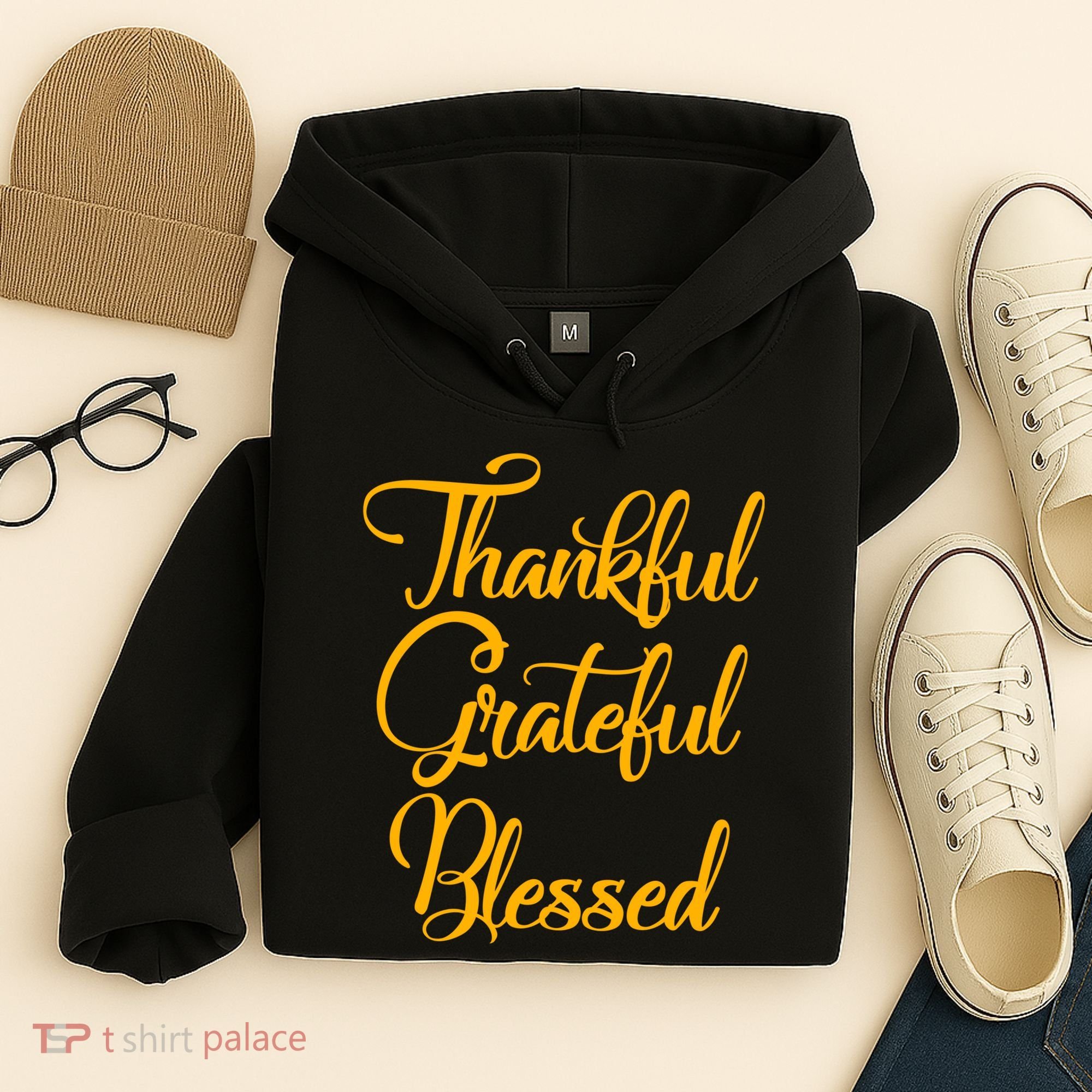 Thankful Grateful Blessed Gold Thanksgiving Logo Hoodie
