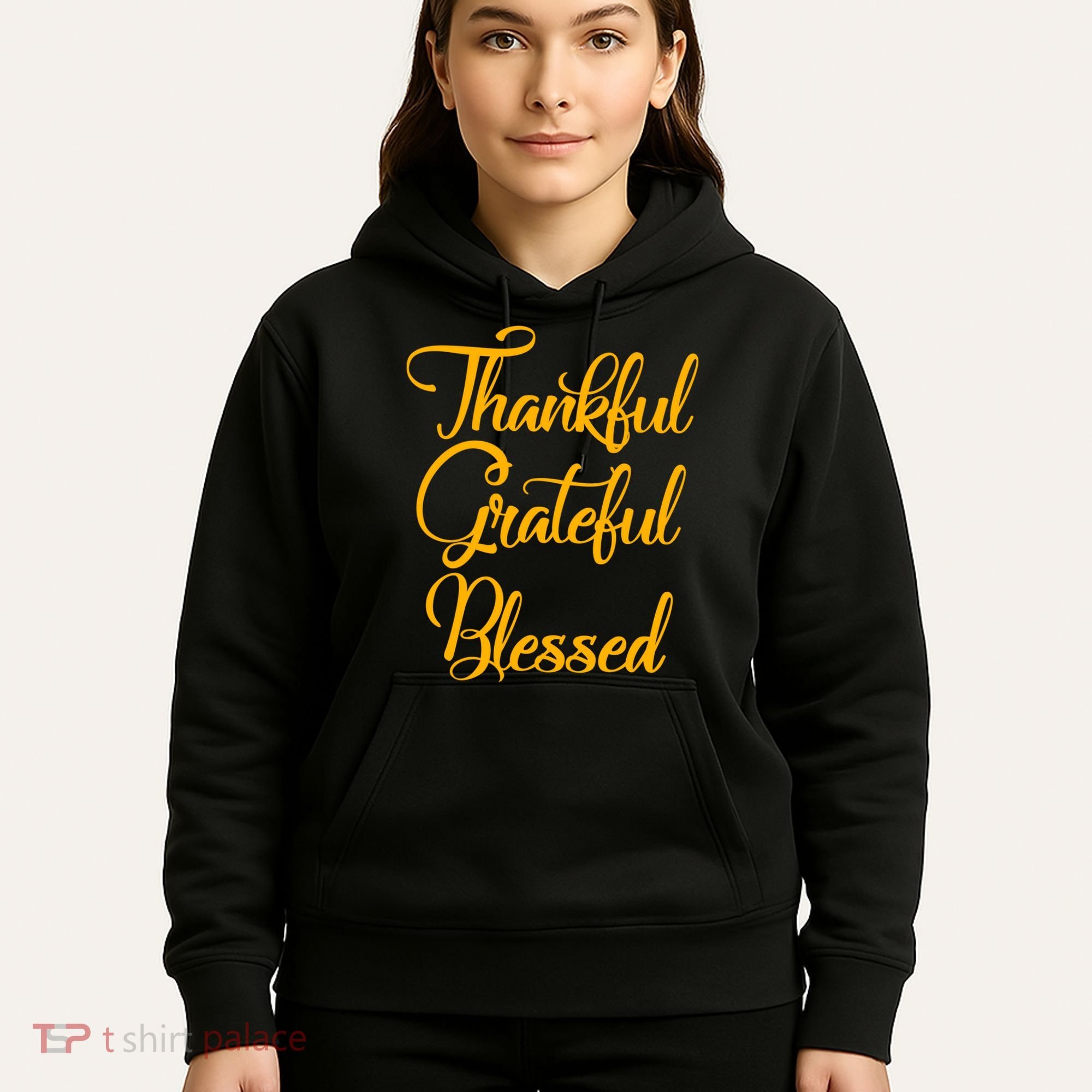 Thankful Grateful Blessed Gold Thanksgiving Logo Hoodie