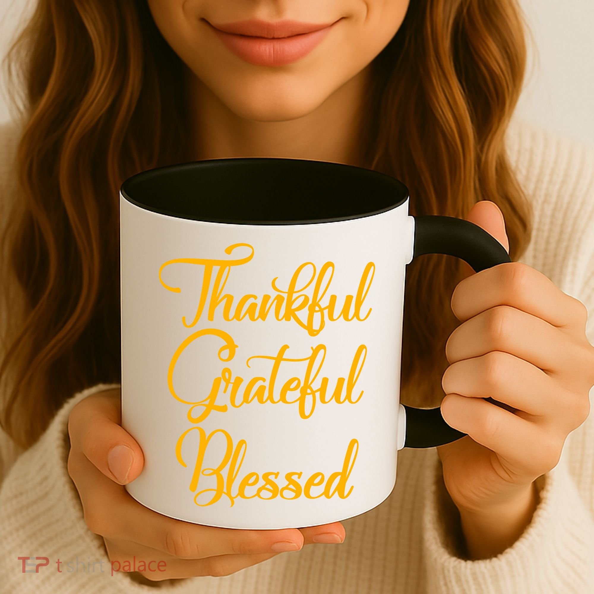 Thankful Grateful Blessed Gold Thanksgiving Logo Coffee Mug