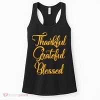 Thankful Grateful Blessed Gold Thanksgiving Logo Women's Tank Top thumb 0