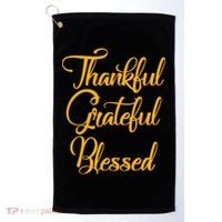 Thankful Grateful Blessed Gold Thanksgiving Logo Golf Towel thumb 0