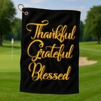 Thankful Grateful Blessed Gold Thanksgiving Logo Golf Towel thumb 1