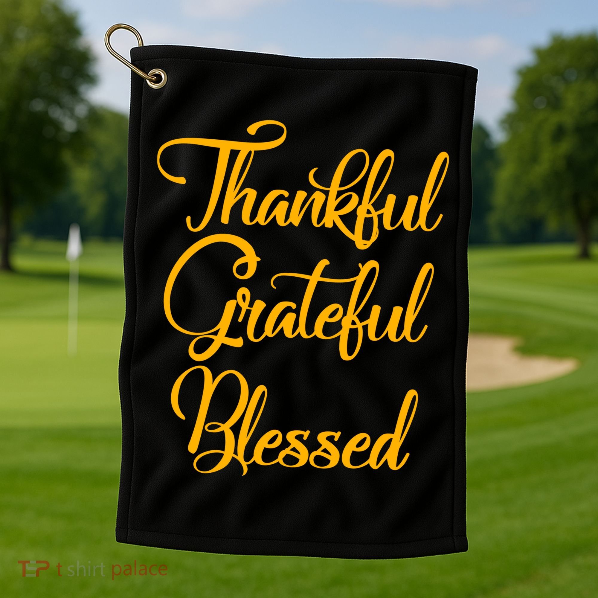 Thankful Grateful Blessed Gold Thanksgiving Logo Golf Towel