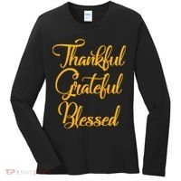 Thankful Grateful Blessed Gold Thanksgiving Logo Women's Long Sleeve Shirt thumb 0
