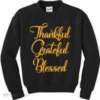 Thankful Grateful Blessed Gold Thanksgiving Logo Kids Sweatshirt thumb 0