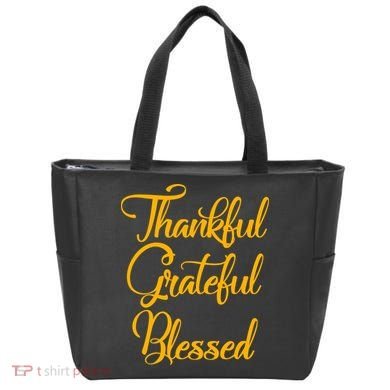 Thankful Grateful Blessed Gold Thanksgiving Logo Tote Bag