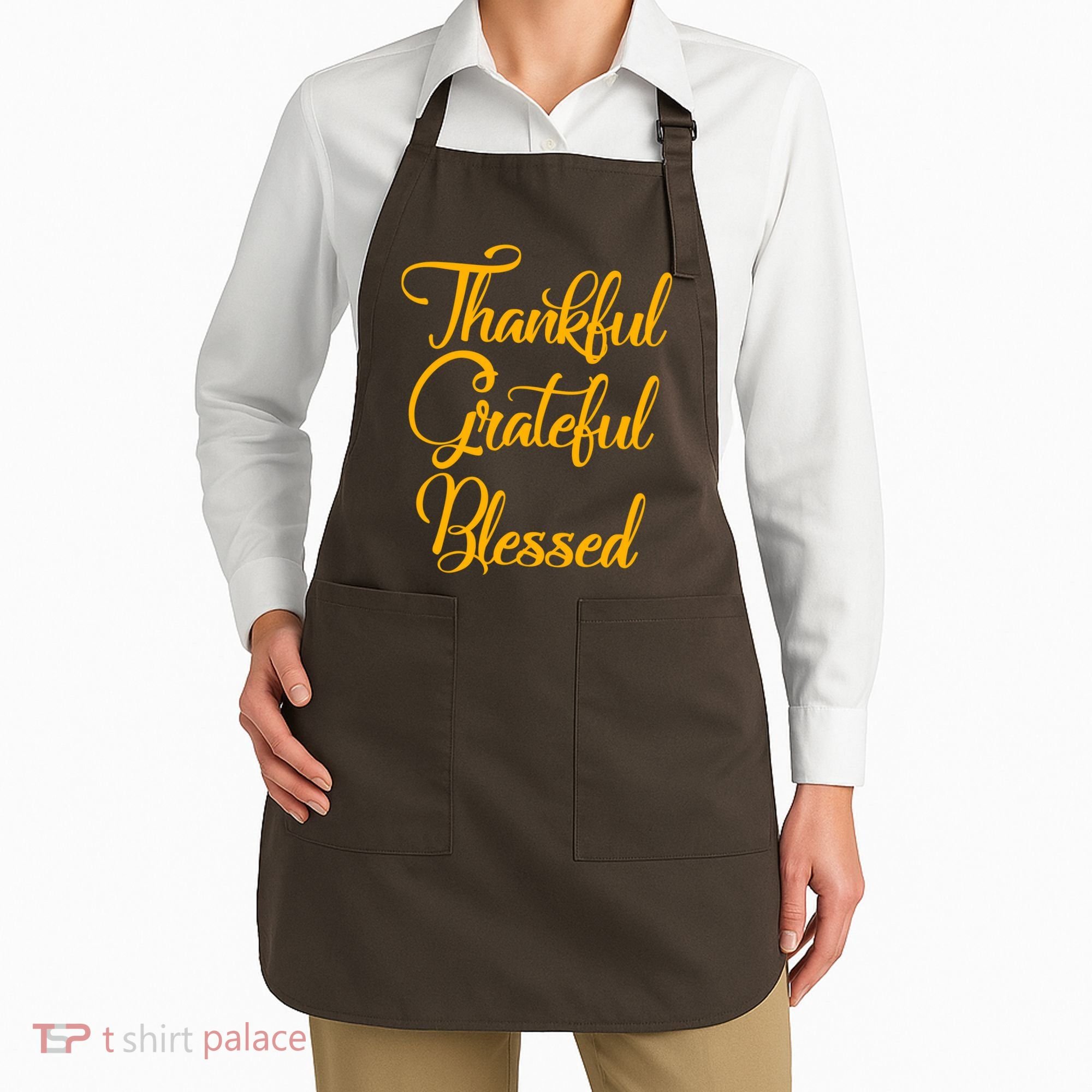 Thankful Grateful Blessed Gold Thanksgiving Logo Apron