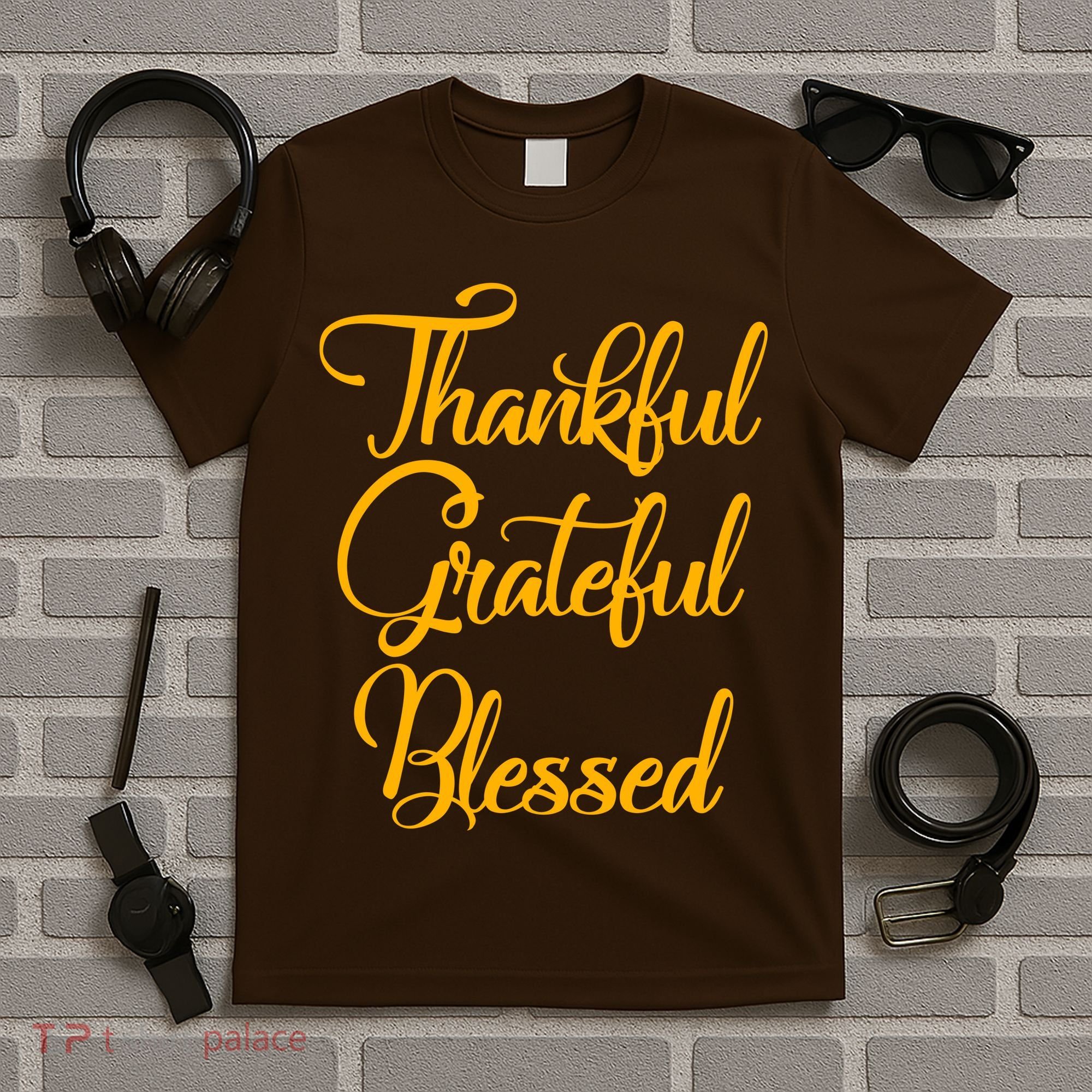 Thankful Grateful Blessed Gold Thanksgiving Logo T-Shirt