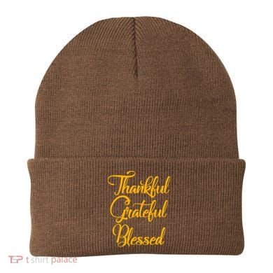 Thankful Grateful Blessed Gold Thanksgiving Logo Beanie
