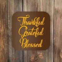 Thankful Grateful Blessed Gold Thanksgiving Logo Coaster thumb 0