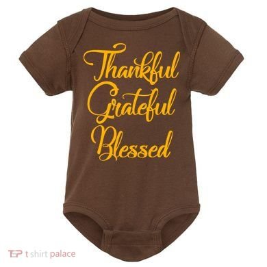 Thankful Grateful Blessed Gold Thanksgiving Logo Baby Bodysuit