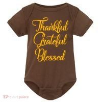 Thankful Grateful Blessed Gold Thanksgiving Logo Baby Bodysuit thumb 0
