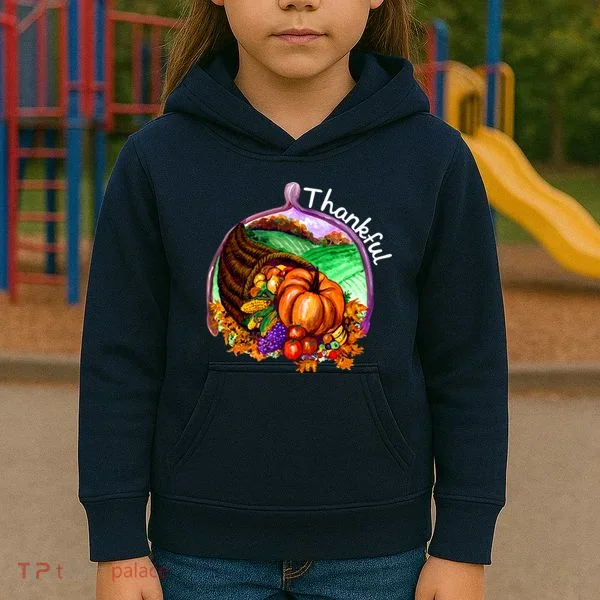 Thankful Pumpkin Fall Thanksgiving Kids Hoodie