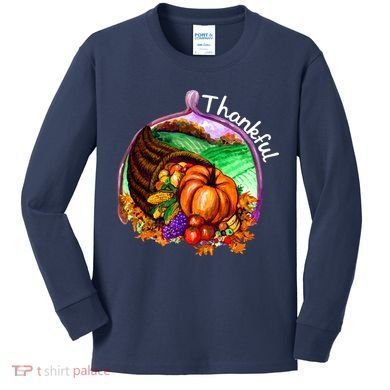 Thankful Pumpkin Fall Thanksgiving Kids Long Sleeve Shirt