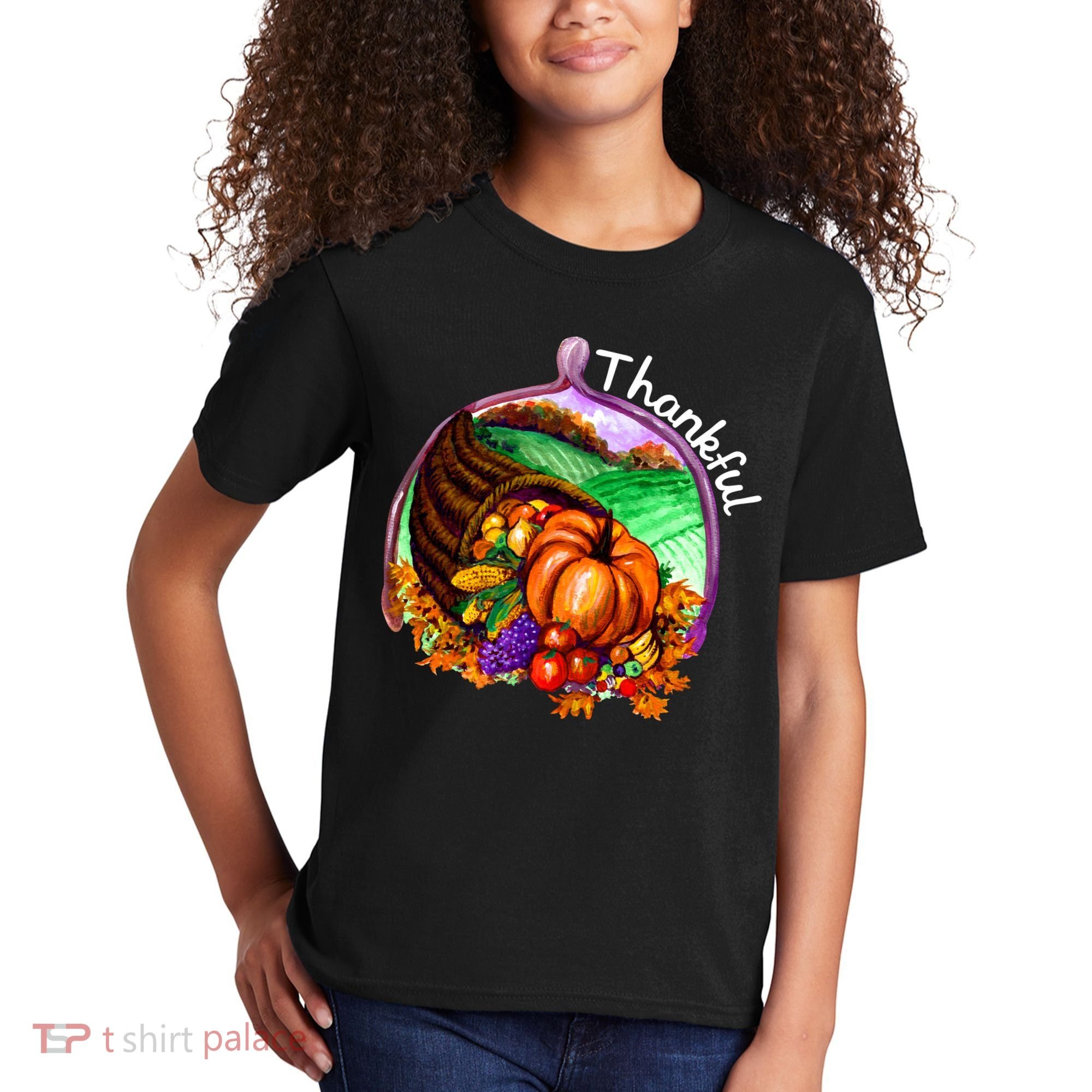 Thankful Pumpkin Fall Thanksgiving Kids T-Shirt