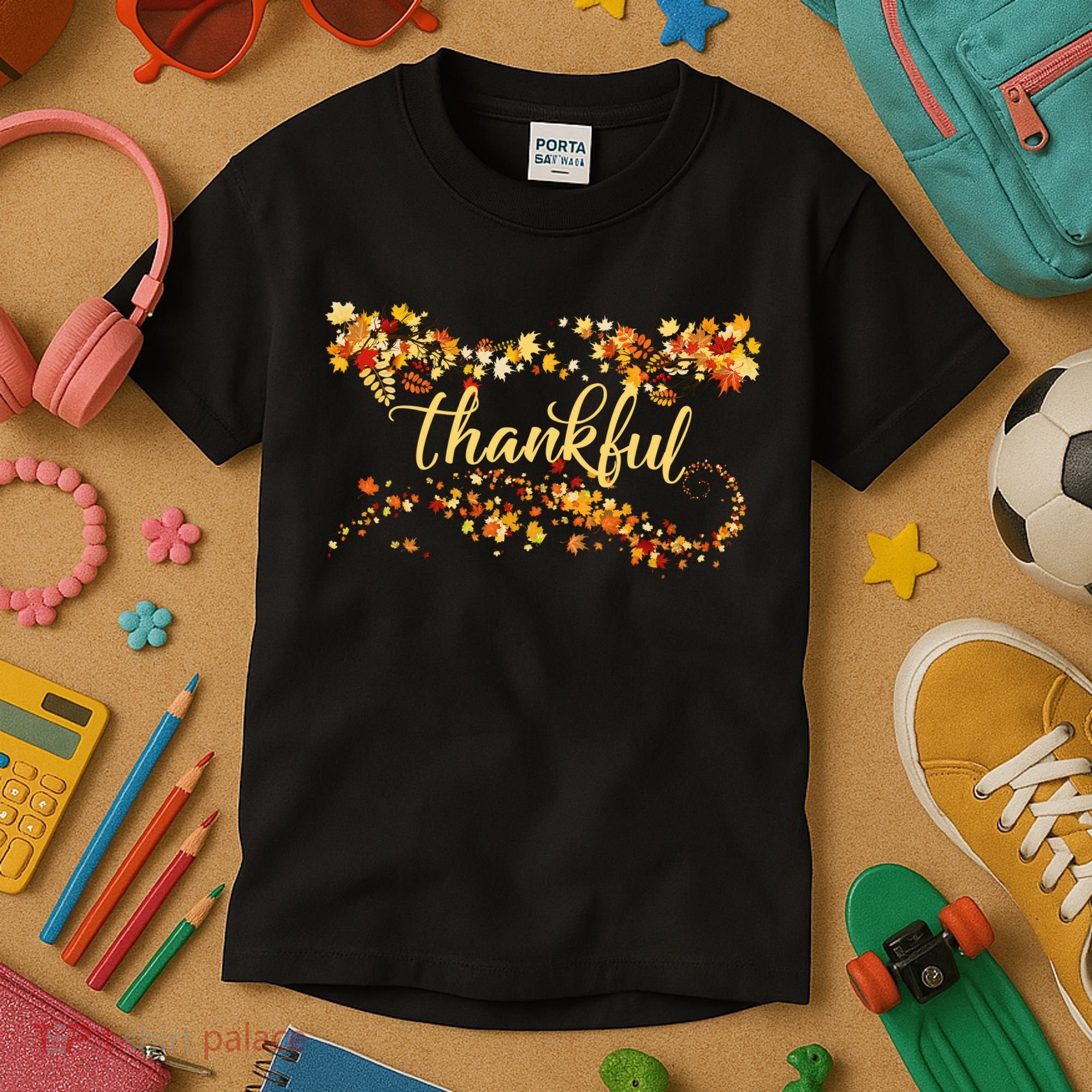 Thankful Thanksgiving Fall Autumn Leaves Kids T-Shirt