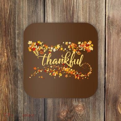 Thankful Thanksgiving Fall Autumn Leaves Coaster