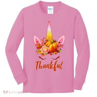 Thankful Unicorn Autumn Kids Long Sleeve Shirt