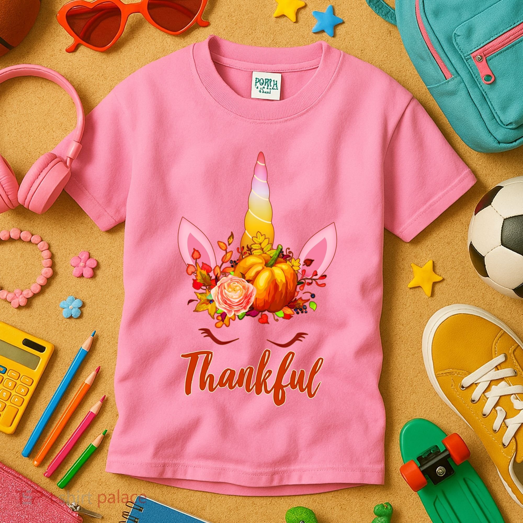 Thankful Unicorn Autumn Kids T-Shirt