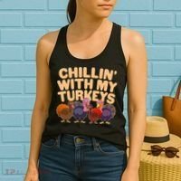 Thanksgiving Chillin' With My Turkeys Women's Tank Top thumb 2