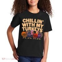 Thanksgiving Chillin' With My Turkeys Kids T-Shirt thumb 2