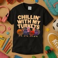 Thanksgiving Chillin' With My Turkeys Kids T-Shirt thumb 3