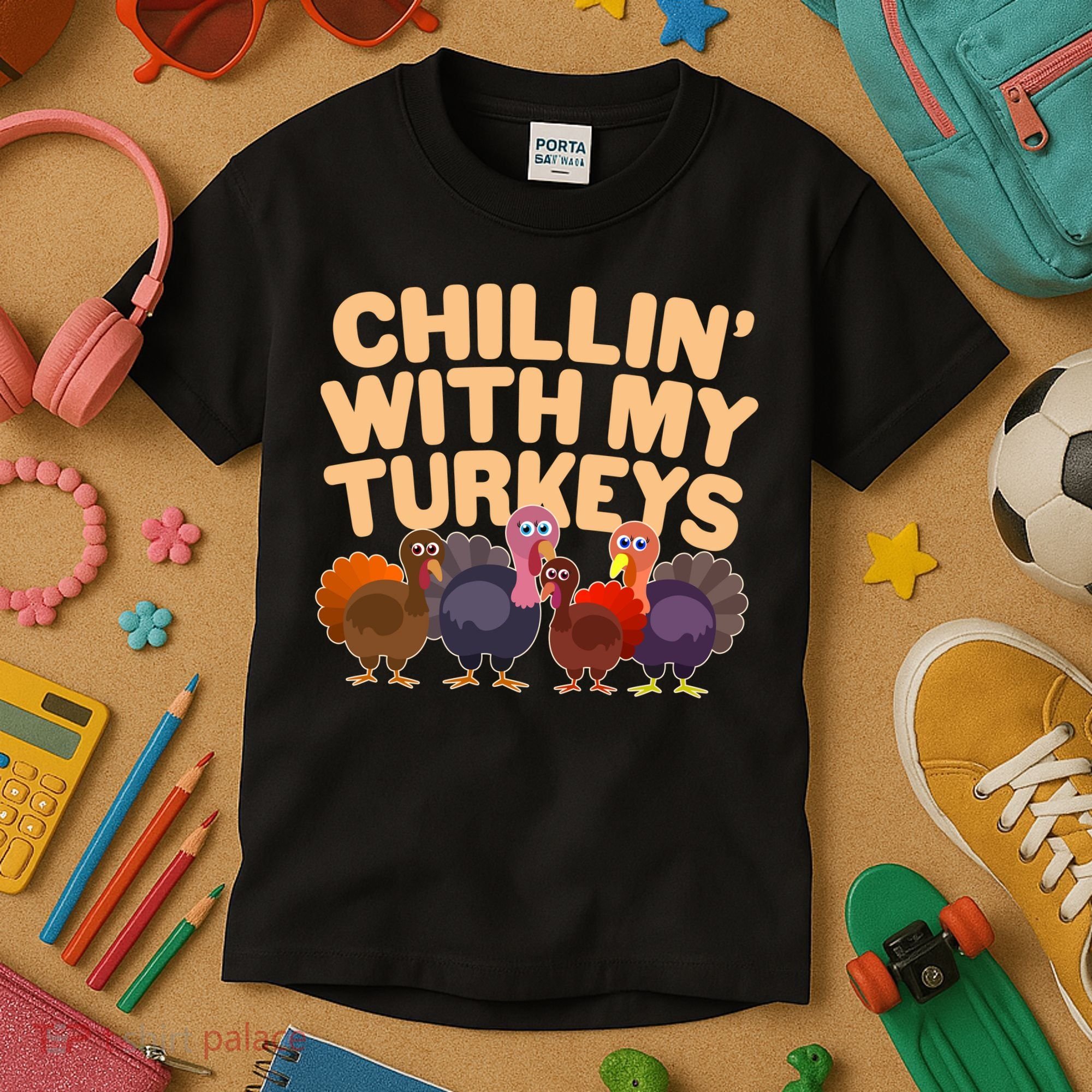 Thanksgiving Chillin' With My Turkeys Kids T-Shirt
